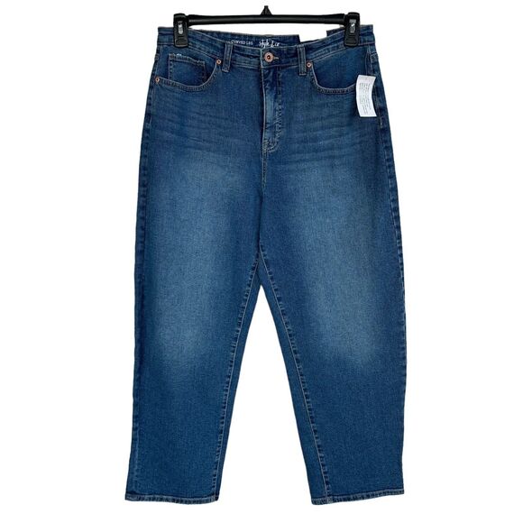 Style & Co SZ 10 Curved Leg Jeans High-Rise Medium Wash Blue Stretch Whiskered - Picture 1 of 10